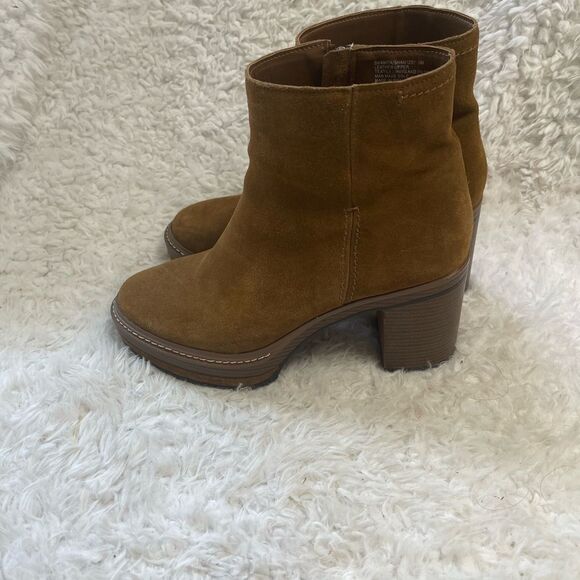 Steve Madden Shaniya leather Brown Suede platform block heels Ankle Boots SZ9M - Picture 4 of 15